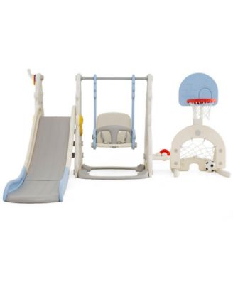 Toddler Indoor Playground 7 in 1 Slide and Swing Playset with Basketball Hoop and Climber