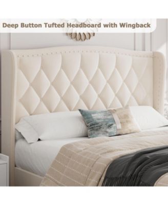 Queen Bed Frame with 4 Storage Drawers, Wingback Headboard
