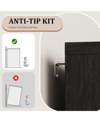 35.4 Inch Black Sideboard Buffet Cabinet, Glass Door, Drawer Storage, Modern Dining Room, Kitchen Cabinet