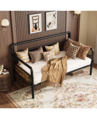 Twin Size Daybed Frame with Headboard - Sturdy Metal & MDF Sofa Bed for Living Room, Bedroom or Guest Room, Easy Assembly