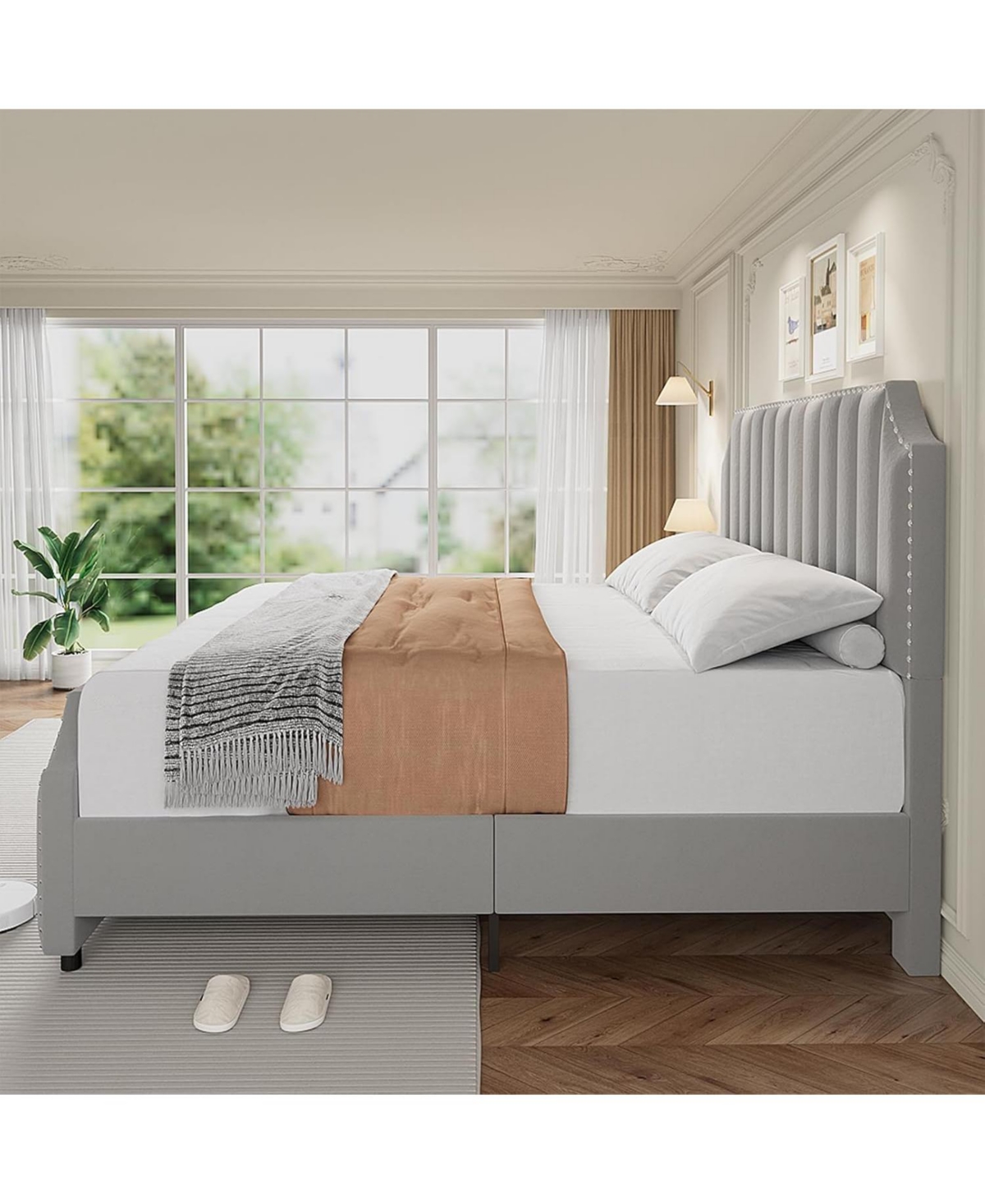 Gaomon Queen Size Velvet Bed Frame with 50.2" Tufted Headboard & Footboard, Nailhead Trim, No Box Spring Needed, Noise-Free