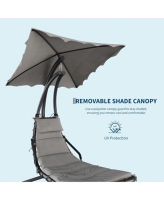 Chaise Lounger Swing Chair with Umbrella Canopy, Patio Hanging Lounge Chair with Stand, Curved Steel Outdoor Chair for Pool, Garden, Backyard - Twin