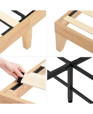 Bohemian Platform Bed Frame with Rattan Storage Headboard, Adjustable LED Lights, Solid Wood Support, No Box Spring Needed - Full