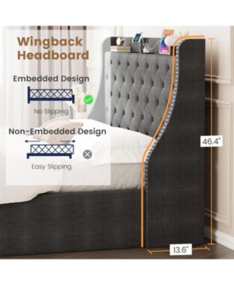 Queen Bed Frame with 4 Storage Drawers, Wingback Headboard - Standard/Queen