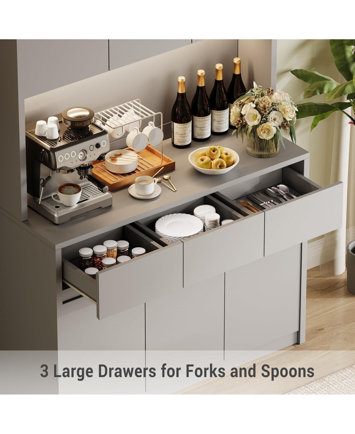 gaomon 70" Kitchen Food Pantry with Charge Station, Led Light,Storage Cabinet