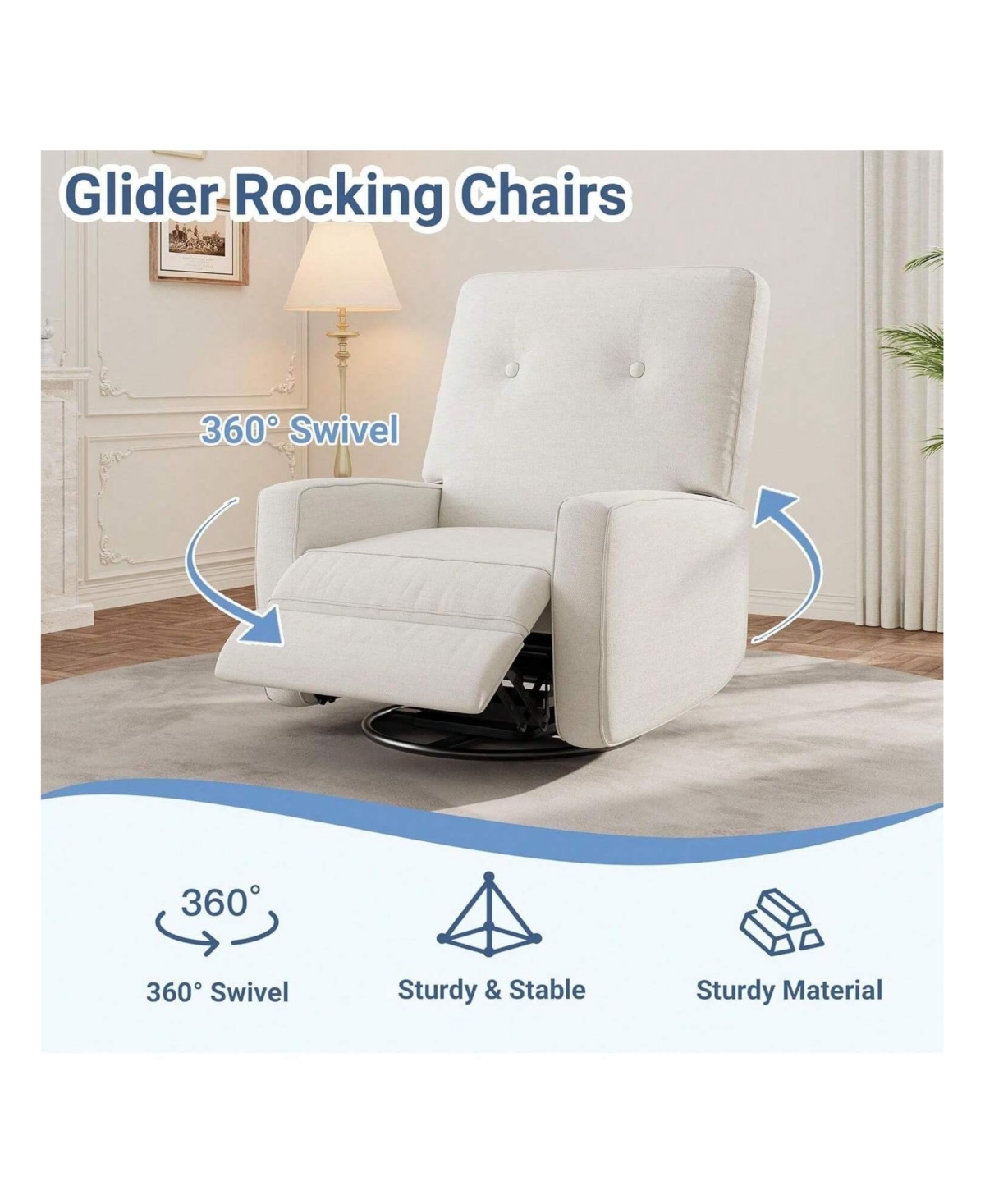 gaomon Recliner Chair 360 Degrees Swivel Rocking Glider Chair with Adjustable Backrest & Footrest Cozy Corduroy Upholstered Armchair for Living Rooms
