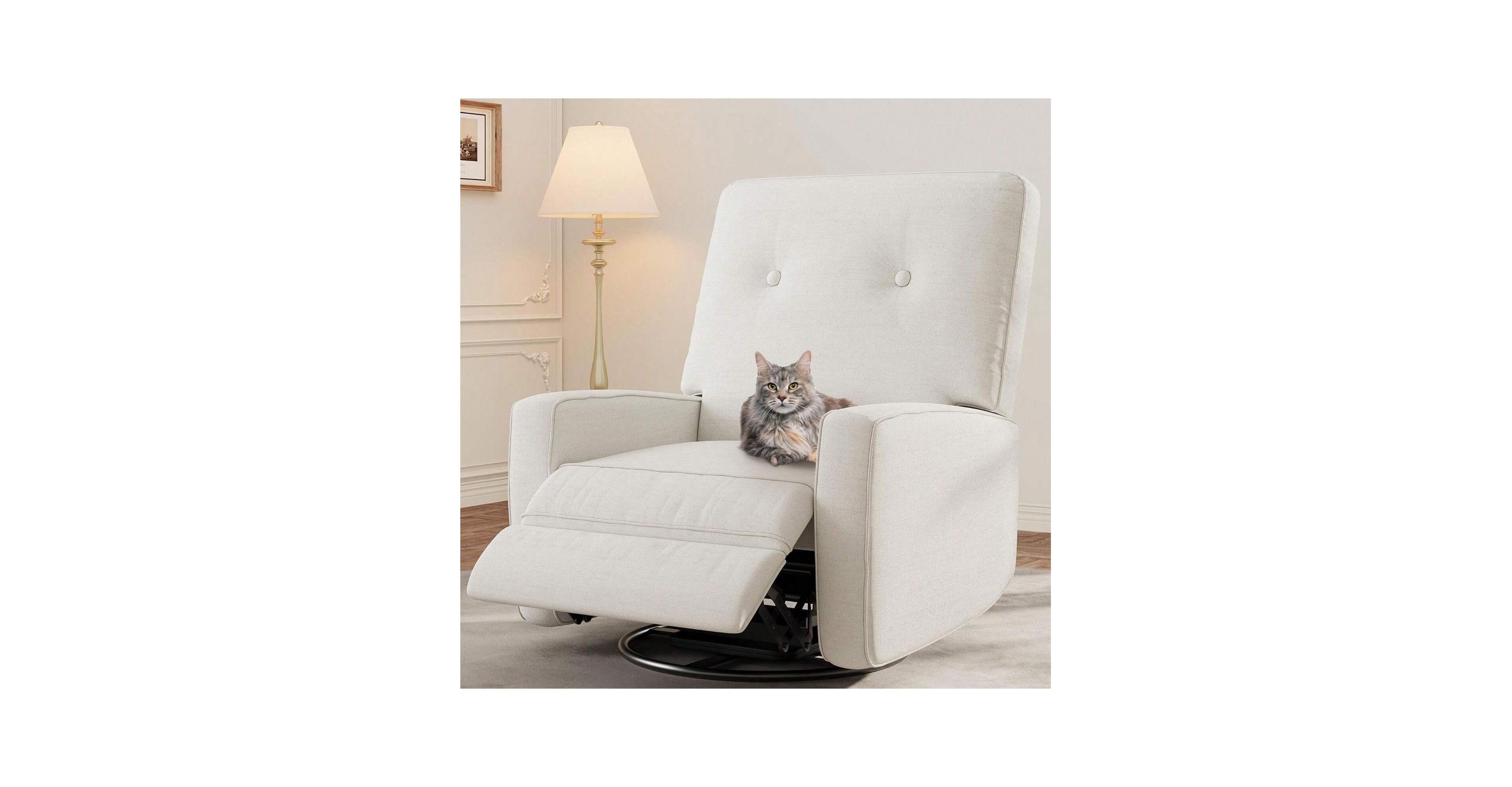 gaomon Recliner Chair 360 Degrees Swivel Rocking Glider Chair with Adjustable Backrest & Footrest Cozy Corduroy Upholstered Armchair for Living Rooms