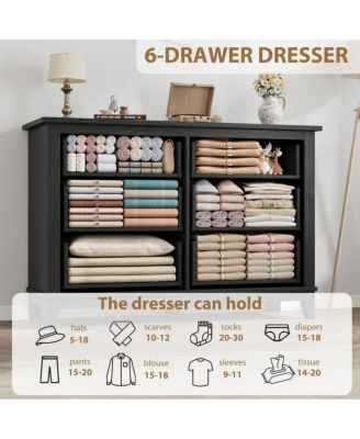  47" Wide MDF, Engineered Wood Storage Chest, Freestanding Closet Organizer 6-Drawer Modern Wooden Dresser,