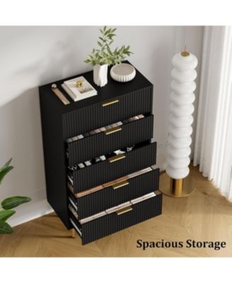  47.9" Wood Chest, Modern Storage Cabinet with Metal Handle - 5-Drawer Tall Dresser