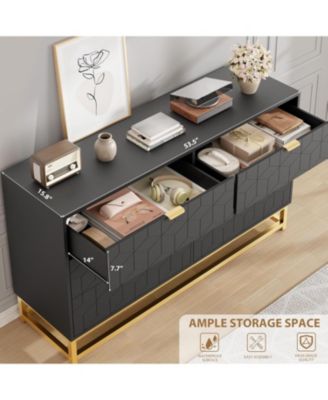 53.5 Inch 6-Drawer Modern Dresser, Wide Chest with Gold Metal Legs & Handles, Storage for Bedroom, Living Room, Hallway