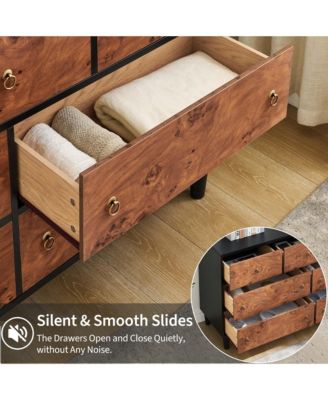 7 Drawer Modern Dresser, Space-Saving Narrow Wood Chest with Curved Profile, Vintage Handles, Bedroom, Entryway