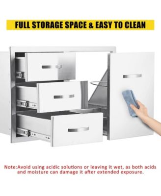 Stainless Steel Outdoor Kitchen Drawer Combo with Trash Drawer for BBQ Grill Station, 28" W x 20" H x 20" D