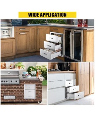 14W x 21H x 23D Inch Outdoor Kitchen Drawers, Flush Mount Double BBQ Access Drawers, Stainless Steel, Grill Station