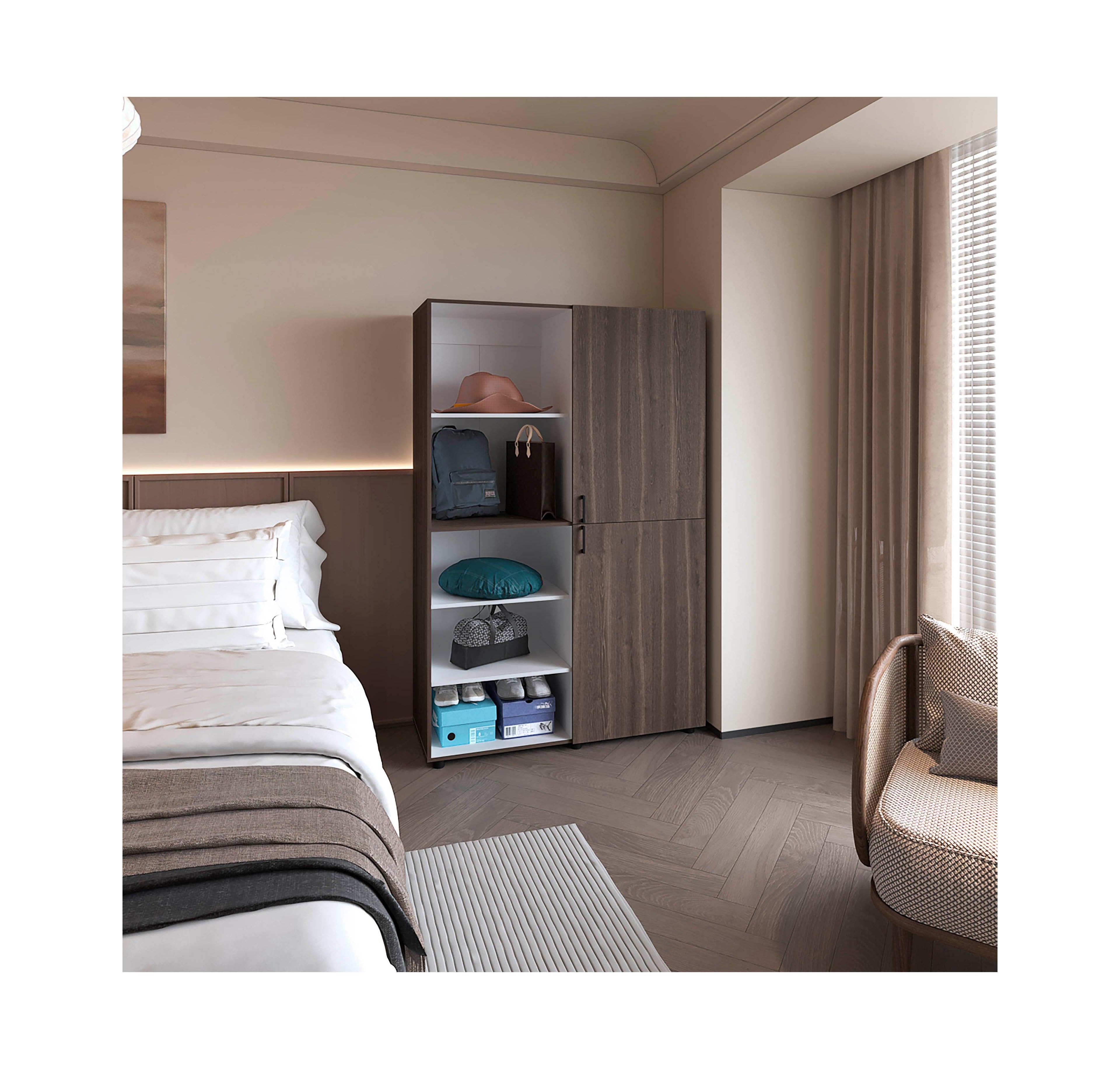 Fm Furniture Ollie 2-Door Wardrobe with Open Storage, Grey Walnut and White