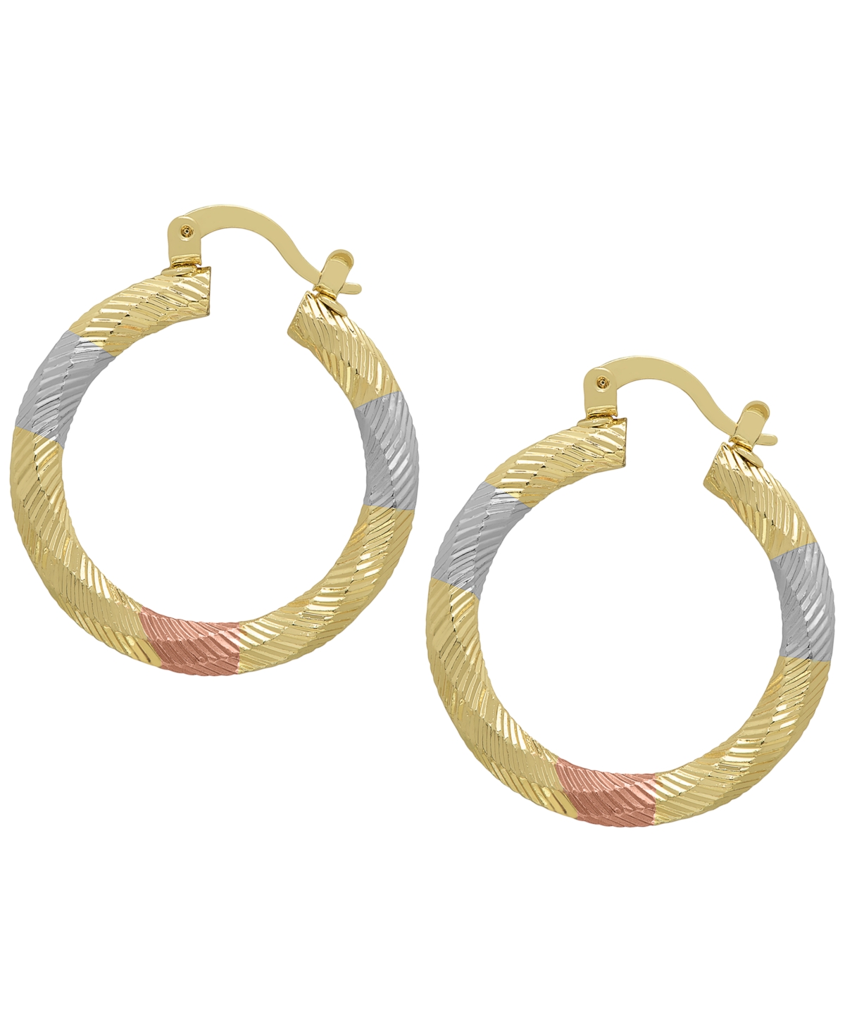 Macy's 14k Gold Plated Brass Tri-Color Diamond-Cut Hoop Earrings