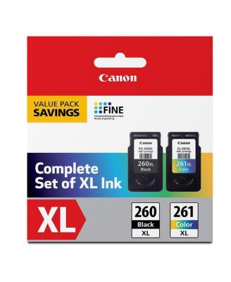 2 Pack PG-260XL Black & CL-261XL Color Ink Cartridge Value Pack for PIXMA TR7020, TS5320 Printers