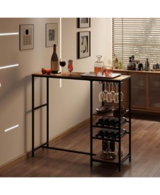 48" Long Bar Table with Storage Shelves Wine Racks & Stemware Holders for Kitchen