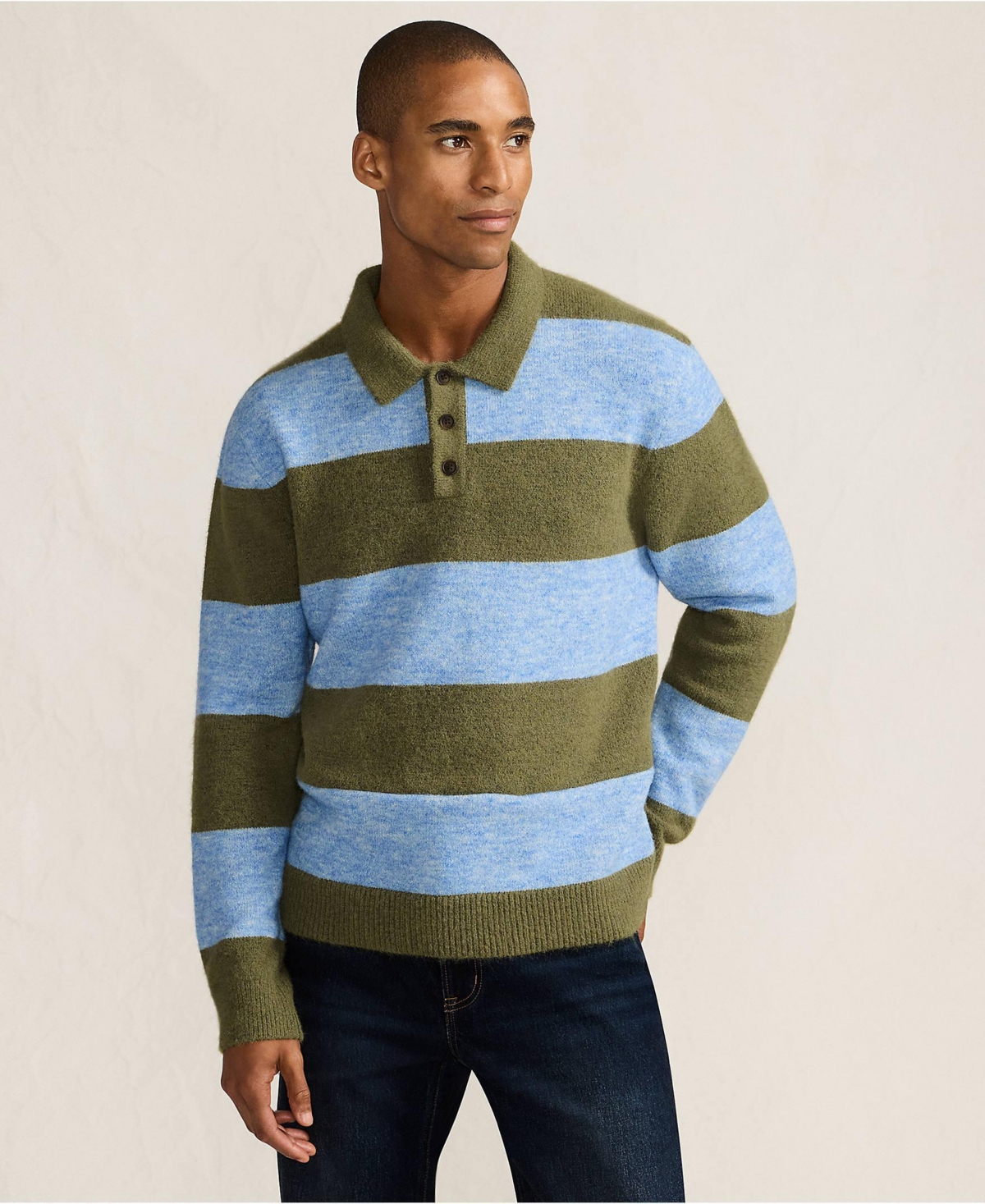Lands' End Men's Long Sleeve Fuzzy Sweater Polo