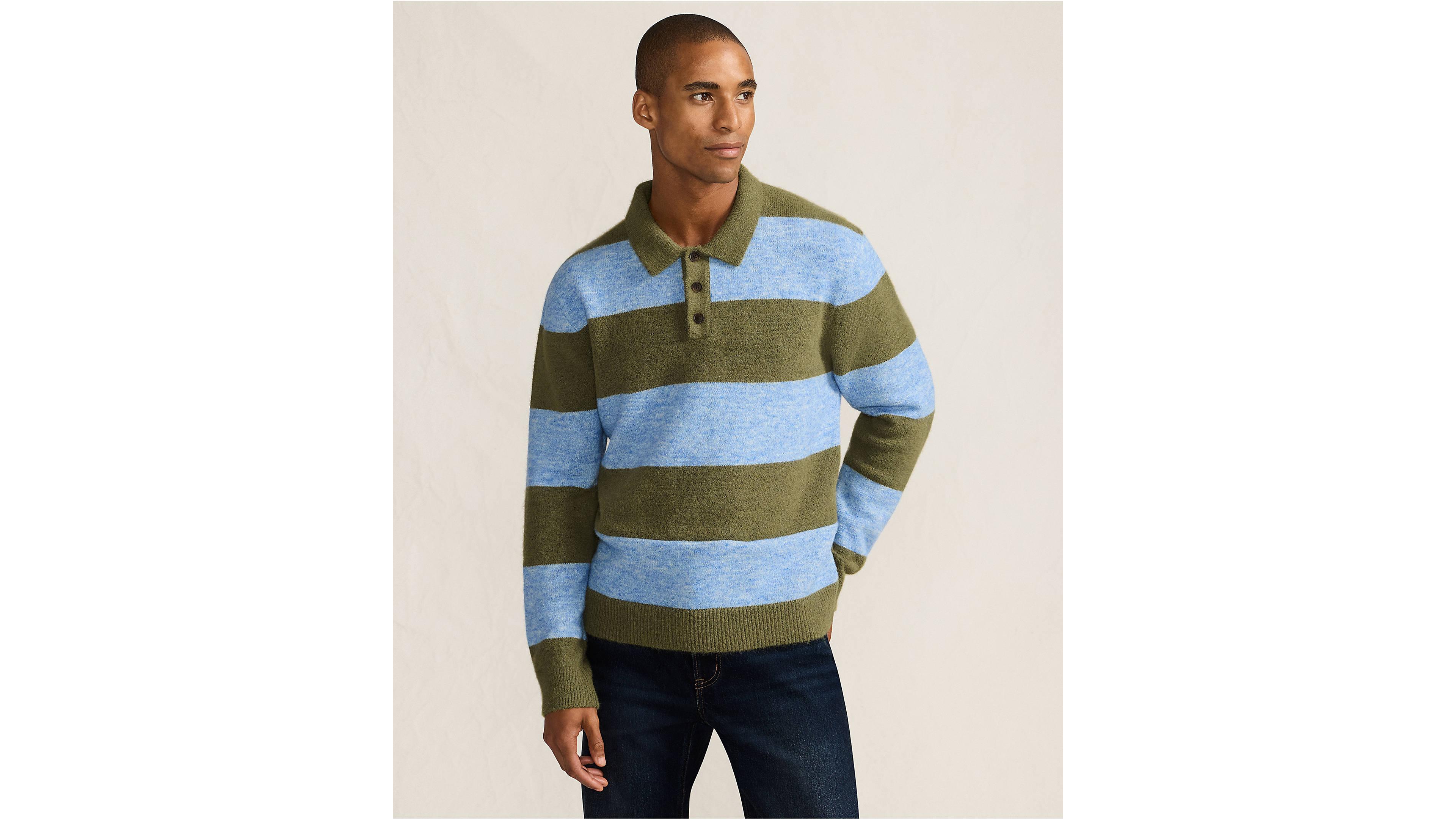 Lands' End Men's Long Sleeve Fuzzy Sweater Polo