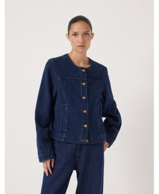 Women's Collarless Lurex Denim Jacket