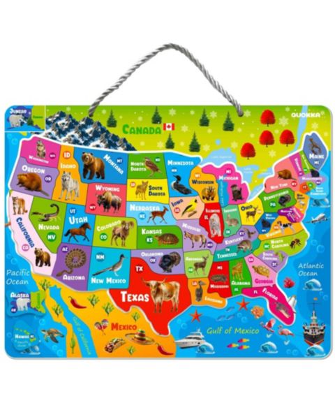 Детские игрушки Quokka USA & World Map Magnetic Puzzle, 2-Piece Set, Ages 3+, цвет: Magnet Real States
