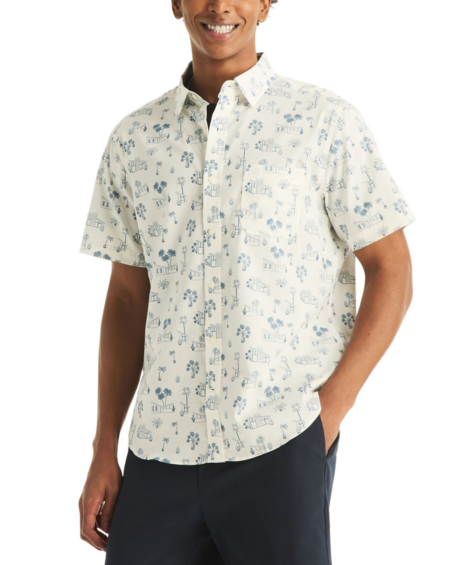 Men's Printed Straight Collar Short-Sleeve Shirt