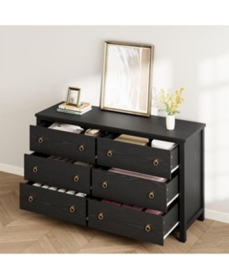 Dresser for Bedroom with 6 Drawers, 47inch Wide Chest of Large Drawers with Large Clothes Storage Cabinet, Wood Bedroom Dresser TV Stand
