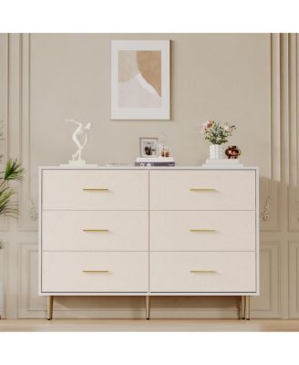 6-Drawer Modern White Wood Dresser with Gold Metal Legs & Handles Large Storage Cabinet for Bedroom, Living Room, Entryway