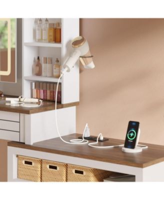 3-Drawer 1-Door White MDF Particle Board Vanity Table, Modern Makeup Desk Organizer for Bedroom