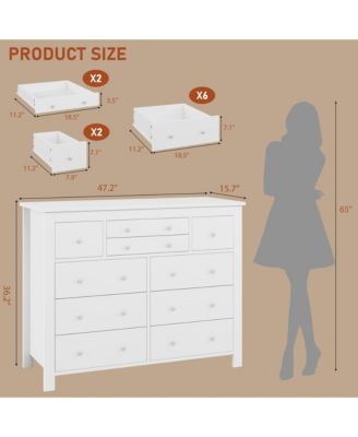 10-Drawer White Dresser 47" Wide, Long Wooden Chest Storage Cabinet for Bedroom, Entryway, Living Room