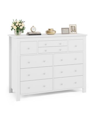 10-Drawer White Dresser 47" Wide, Long Wooden Chest Storage Cabinet for Bedroom, Entryway, Living Room