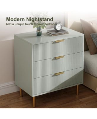 3-Drawer Modern Green Dresser, 30" Tall, Fluted Chest with Gold Handles, Anti-Tip Device, Bedroom, Living Room, Kids Room