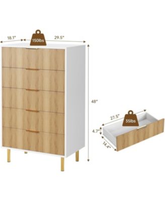 5-Drawer Modern Natural Dresser, Wood Chest Organizer with Gold Handle, Tall Cabinet for Bedroom, Living Room, Entryway