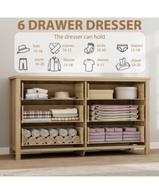 6-Drawer Boho Design Engineered Wood Rattan Dresser, Bedroom, Closet, Living Room Storage, Anti-Tip, Natural