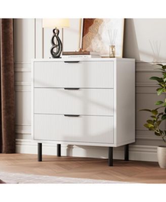 3-Drawer White Wood Dresser, Metal Legs, Space-Saving Cabinet for Bedroom, Living Room, Nursery, Home Office
