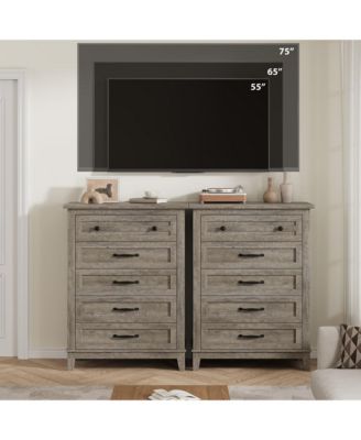5-Drawer Grey Freestanding Wooden Chest, 41.3" Tall, Vertical Dresser for Living Room, Bedroom, Entryway