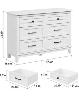 6-Drawer White Wooden Dresser, 47" Freestanding Storage Chest for Bedroom, Living Room
