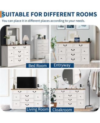 9-Drawer Engineered Wood Farmhouse Dresser with Built-In Charging Station and Anti-Tip Device