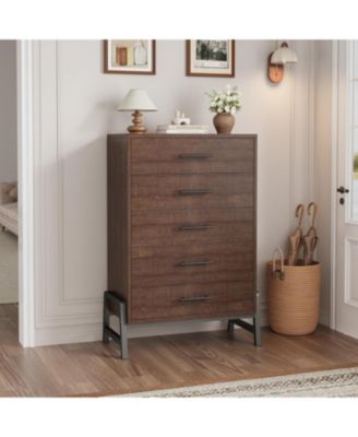 5-Drawer Brown Dresser, 50.5 Inch Tall Freestanding Wood Chest, Large Closet Storage for Home Office