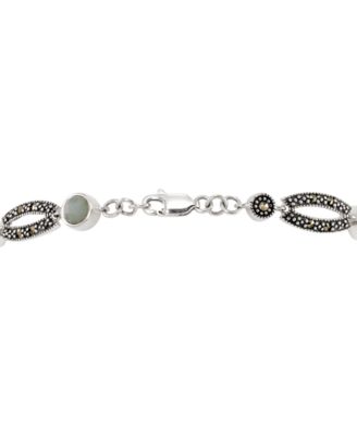 Marcasite Green Jade (8 ct. t.w.) Station Link Bracelet in Sterling Silver