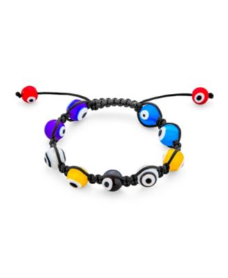 Amulet Multi Color Rainbow Glass Ball Evil Eye Bracelet Bolo Adjustable Macrame Strand 12mm Beads