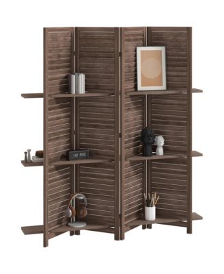 HOMCOM 4 Panel Privacy Screen, Room Divider with 3 Shelves