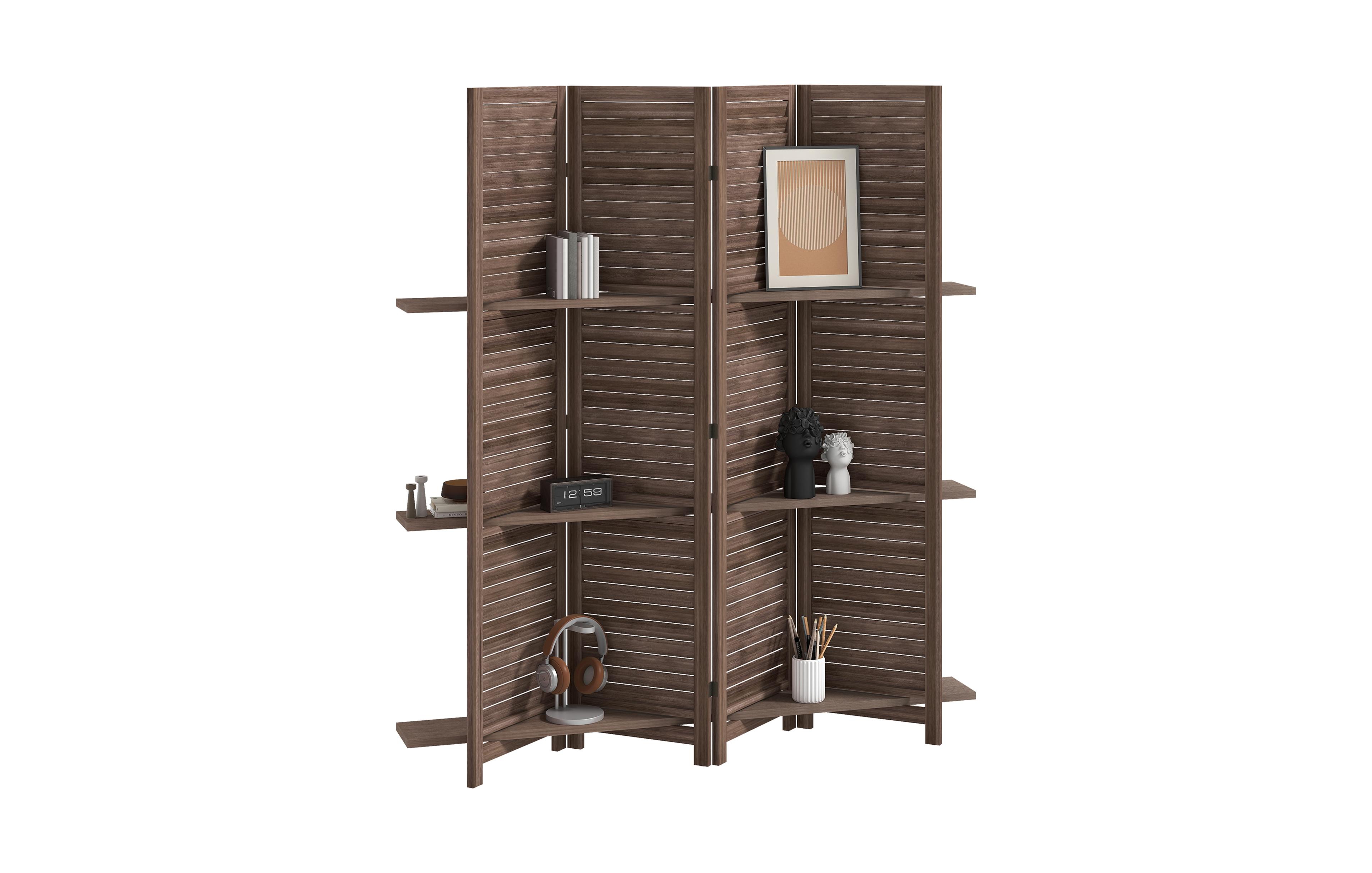 Homcom 4 Panel Privacy Screen, Room Divider with 3 Shelves