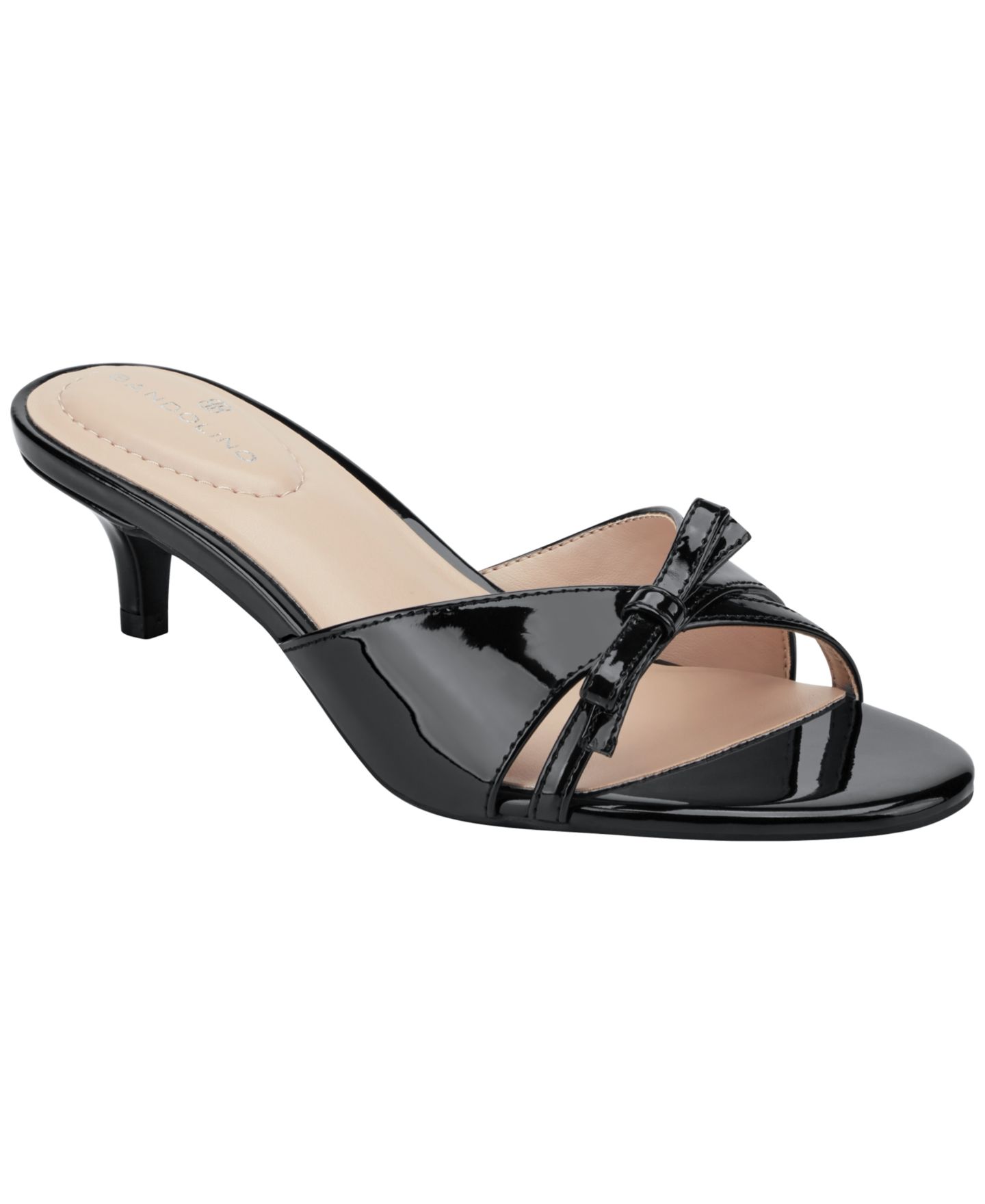 Женские сандалии Bandolino Rissie Bow Kitten Heel Dress Sandals, цвет: Чёрный лаковый — фото 1