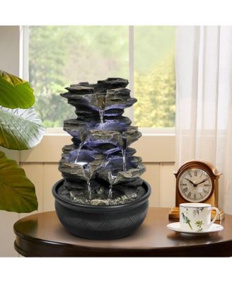 15.7" Rock Cascading Tabletop Fountain, Zen Meditation Indoor Waterfall with LED Light for Home Office Bedroom Relaxation Decor
