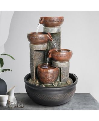 15.7” 4-Tier Indoor Tabletop Waterfall Fountain with LED Lights, Desktop Fountain with Calming Sound for Home & Office Decor