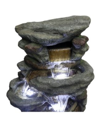 51" High Multi-Tier Outdoor Rock Water Fountain with LED Lights, Large Resin Waterfall Fountain for Garden, Patio, Yard & Deck