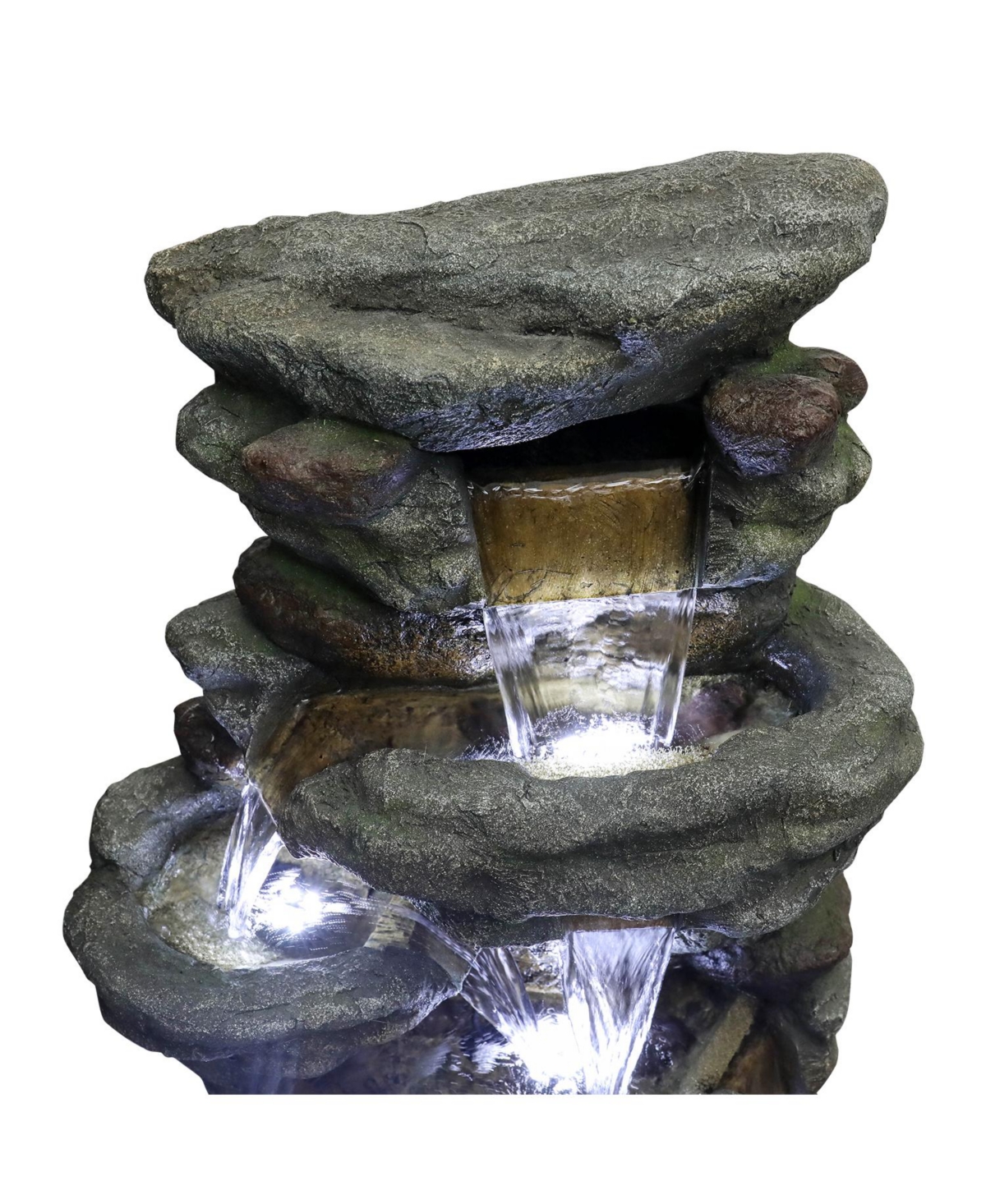 SunJet 51" High Multi-Tier Outdoor Rock Water Fountain with Led Lights, Large Resin Waterfall Fountain for Garden, Patio, Yard & Deck