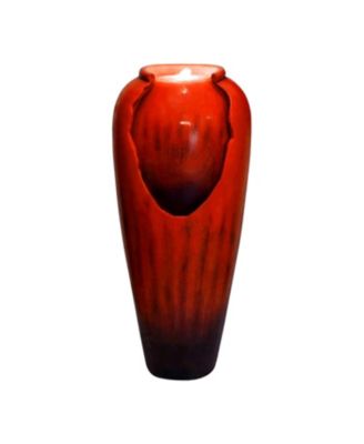 30.7" High Modern Concrete Water Fountain - Indoor/Outdoor Jar-Style Cascading Waterfall with LED Lights for Home, Garden, and Backyard Decor