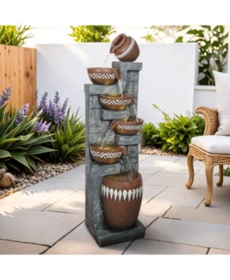 56.6"H Outdoor Indoor Water Fountain - 6-Tier Poly-Resin LED Waterfall Fountain for Garden, Patio, Yard & Home Decor